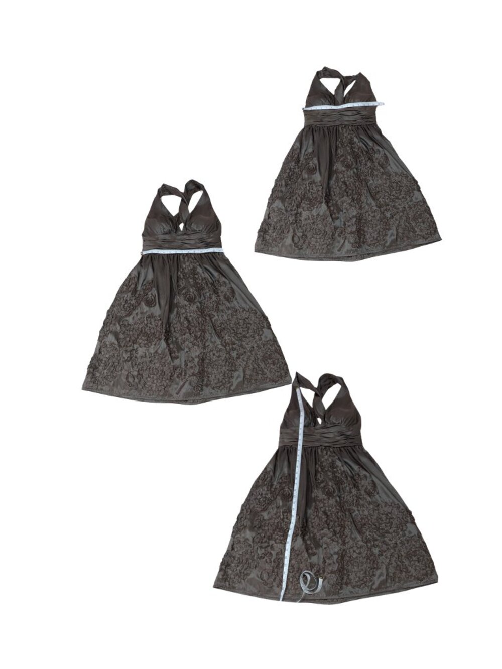 Adrianna Papell Boutique Brown Halter Open-Back 3D Ribbon Appliqué Dress 6 - Picture 8 of 9